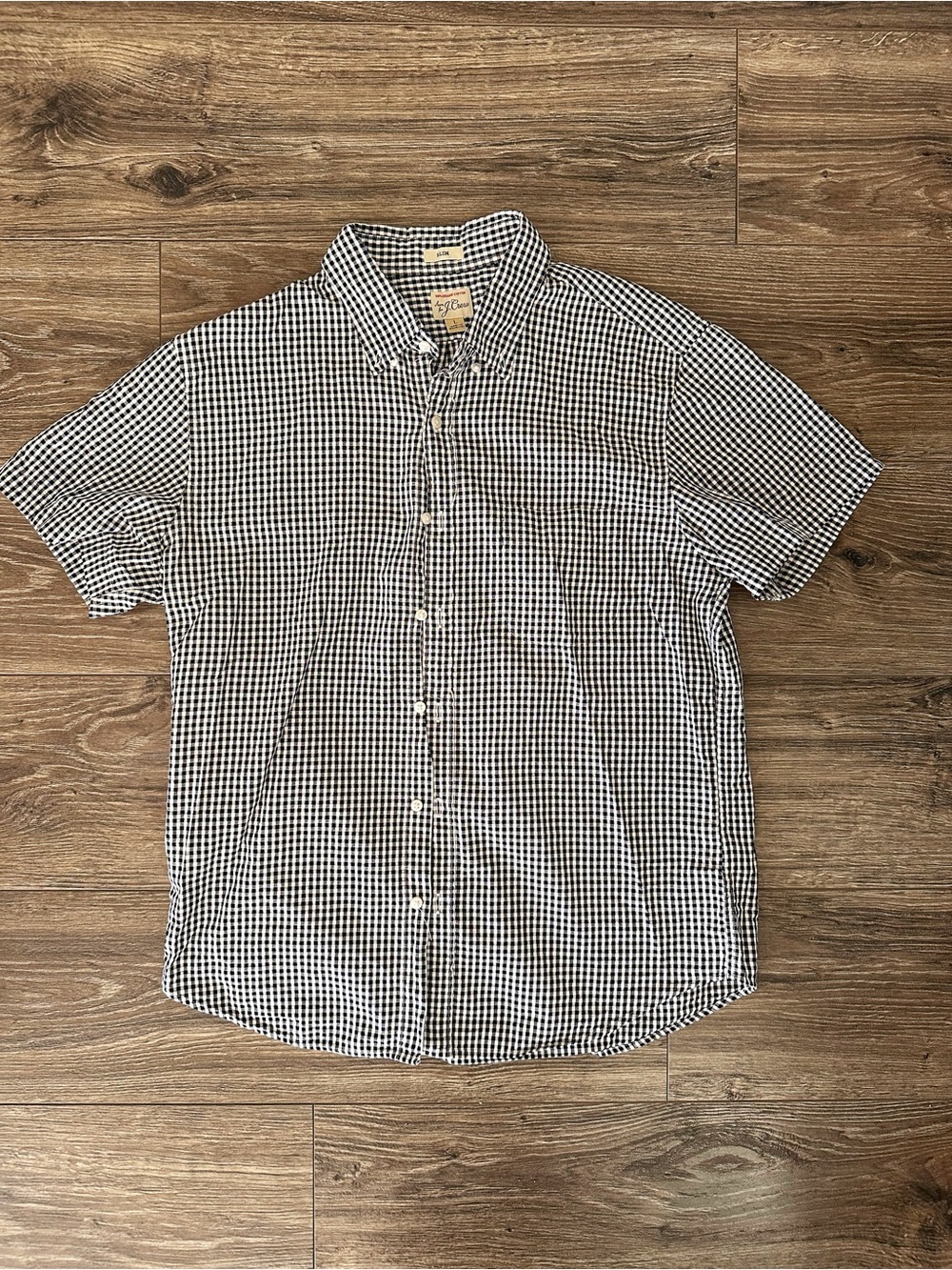 J. Crew Blue and White Slim Fit Gingham Short-Sleeve Button-Down Shirt